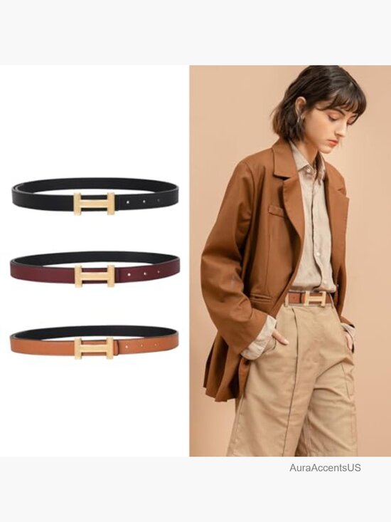 Women\'s Fashion Belt with Gold Buckle, PU Leather Waist Belt, Adjustable main image 4